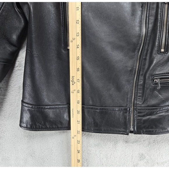 Lauren Ralph Lauren Womens Black Leather Moto Biker Jacket Lined Size Small READ - Picture 4 of 10